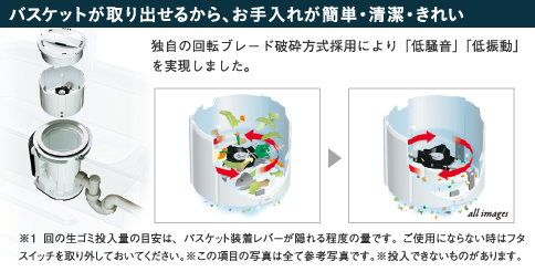 バスケットが取り出せるから、お手入れが簡単・清潔・きれい