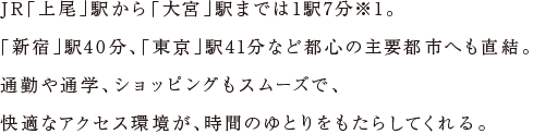 「大宮」駅まで１駅7分。都心へも、ダイレクトアクセス。