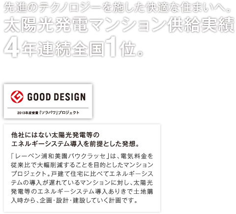 先進のテクノロジーを施した快適な住まいへ。太陽光発電マンション供給実績3年連続全国1位。