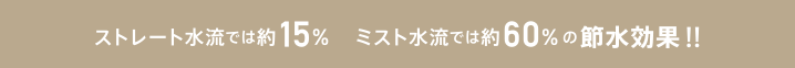 ストレート水流では約15％　ミスト水流では約60％の節水効果！！