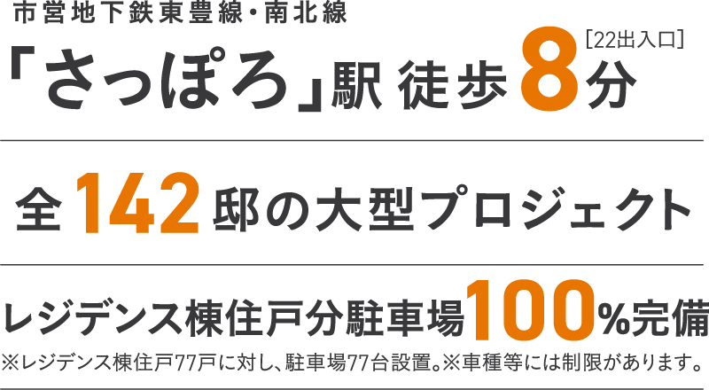 市営地下鉄東豊線・南北線「さっぽろ」駅徒歩8分/全142邸の大型プロジェクト