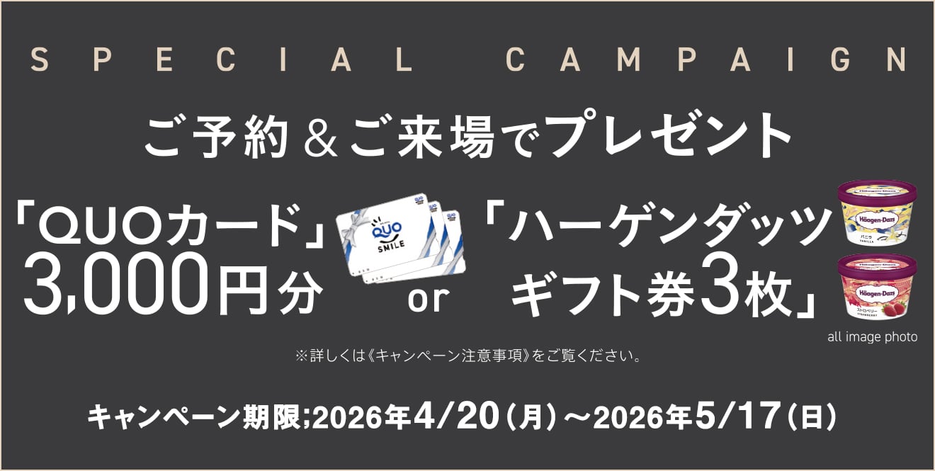 ご来場キャンペーン開催中 ご来場でクオカード3000円orハーゲンダッツギフト券3枚プレゼント