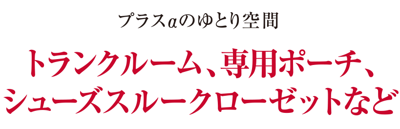 プラスαのゆとり空間 トランクルーム、専用ポーチ、シューズスルークローゼットなど