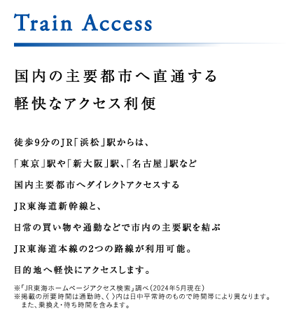 Train Access 国内の主要都市へ直通する 軽快なアクセス利便