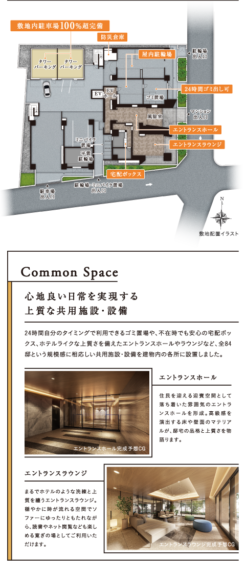 心地良い日常を実現する上質な共用施設・設備　敷地配置イラスト