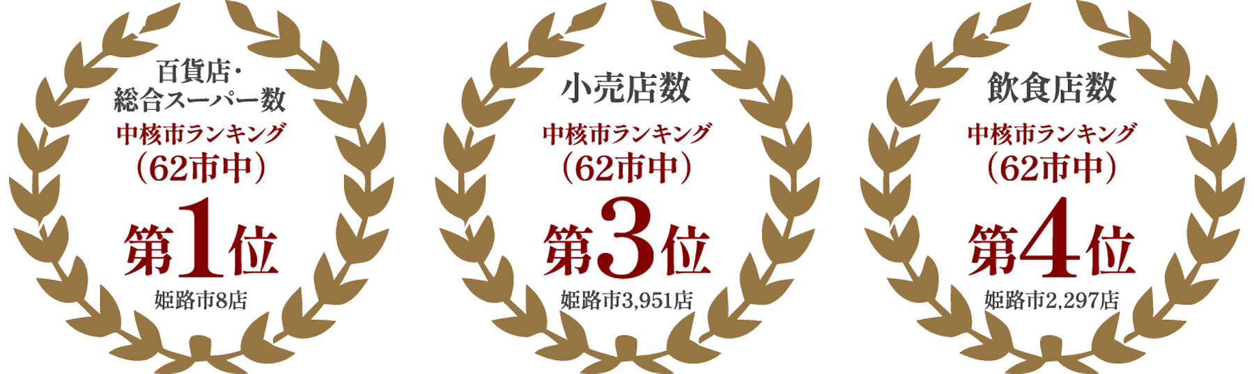 飲食店数中核市ランキング第4位・小売店数第3位・百貨店総合スーパー数第1位