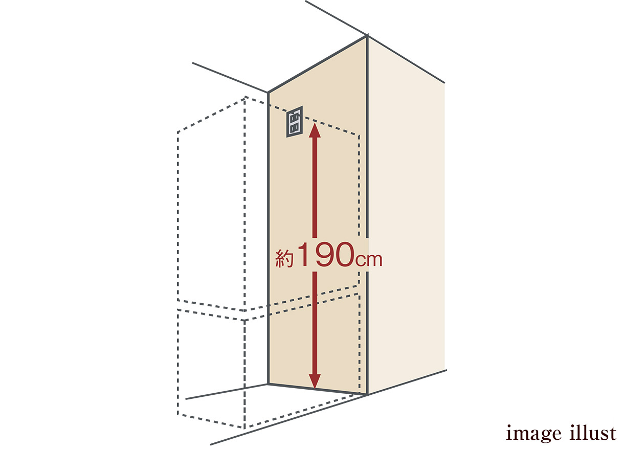 冷蔵庫のコンセントを床から約190cmの高さに設置