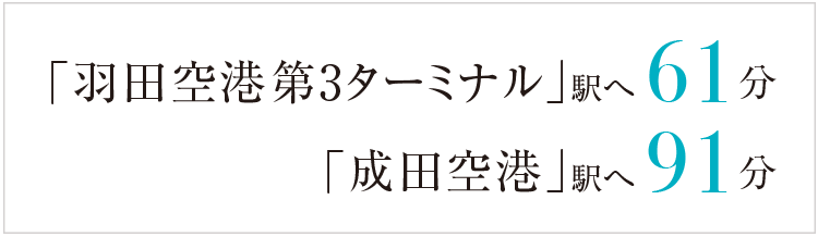 「羽田空港第3ターミナル」駅へ61分、「成田空港」駅へ91分
