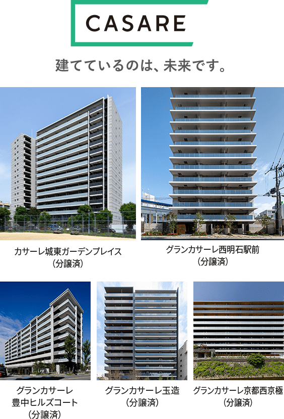 グランカサーレ西明石駅前（分譲済）カサーレ城東ガーデンプレイス（分譲済）グランカサーレ京都西京極（分譲済）