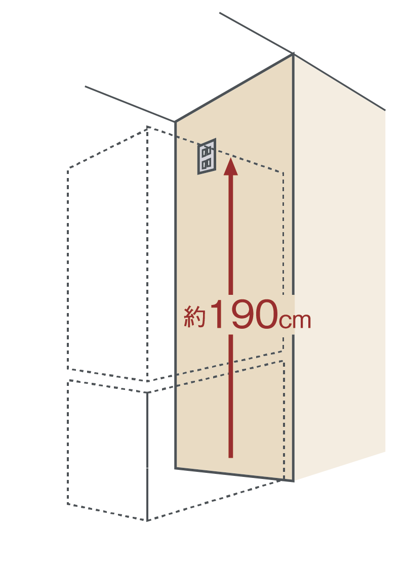 冷蔵庫のコンセントを床から約190cmの高さに設置