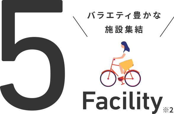 直径300m圏内にバラエティ豊かな施設集結 5Facility