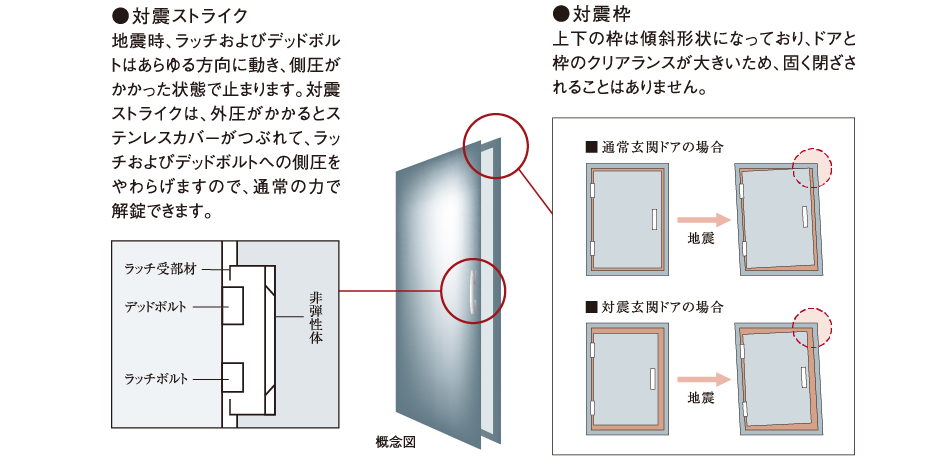 玄関ドアには対震枠を採用