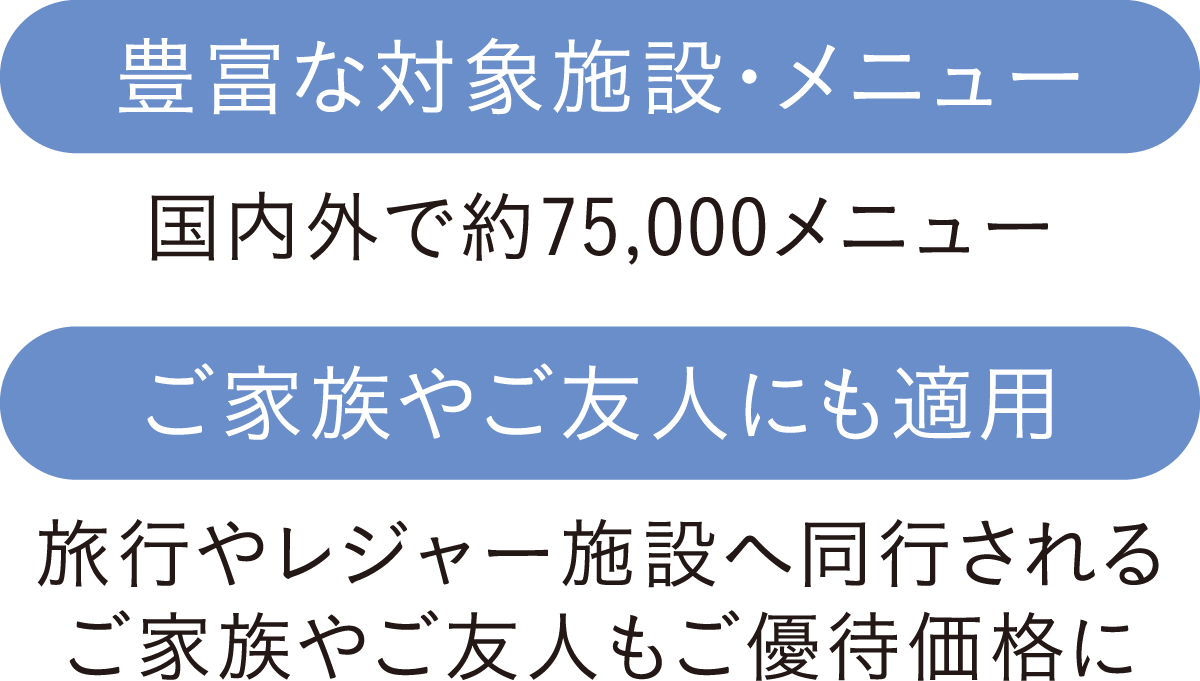 豊富な対象施設・ご家族やご友人にも適用