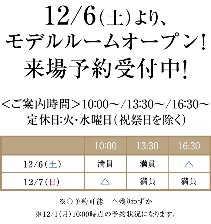 12月6日（土）モデルルームオープン 資料請求受付開始