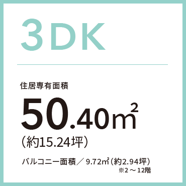 3DK 50.40㎡（約15.24坪）
