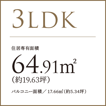 3DK 64.91㎡（約19.63坪）