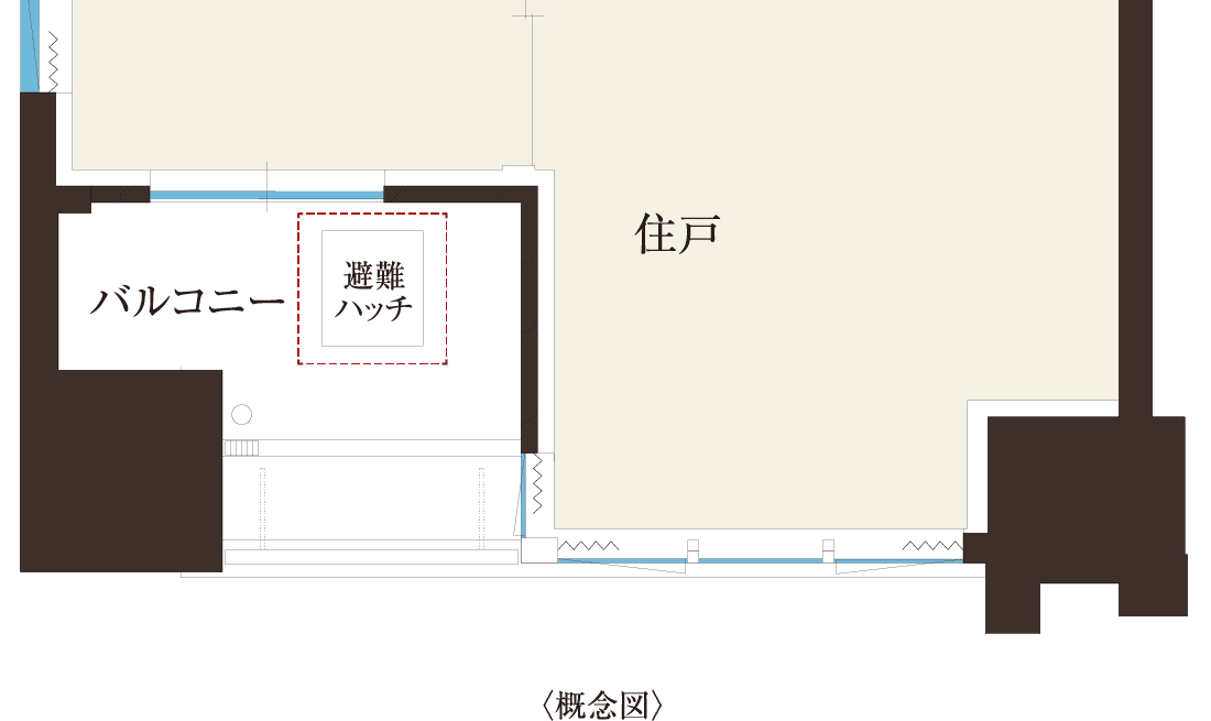 バルコニー避難ハッチ 概念図